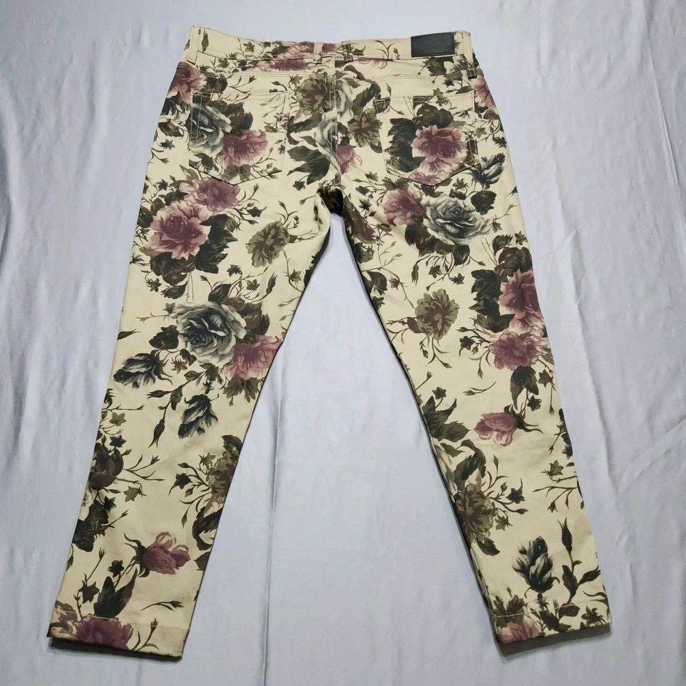 Golden Denim Silence Is Golden‎ Floral Print Pants Mens 32 Tan Rose Slim Fit